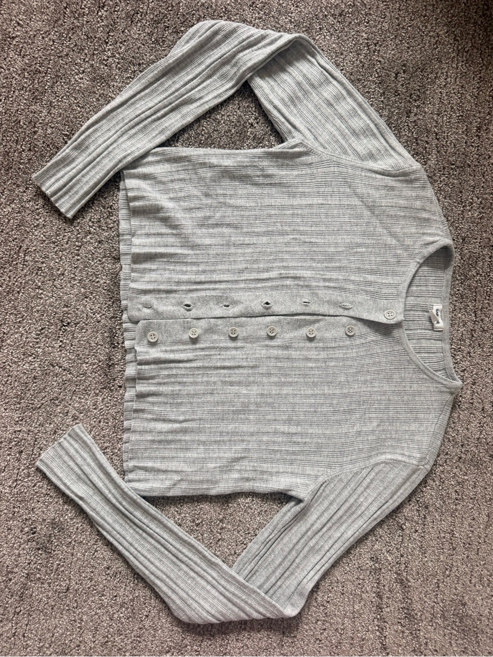 Light Gray Ribbed Button-Front Cardigan